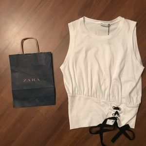 NWT Zara Sleeves White Top with Black Tie